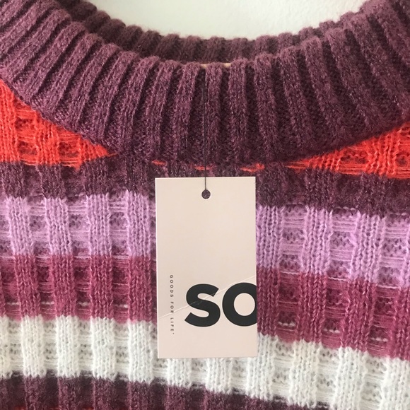 SO® Slouchy Crewneck Sweater- pink and red stripe. Size Large. - Picture 5 of 6